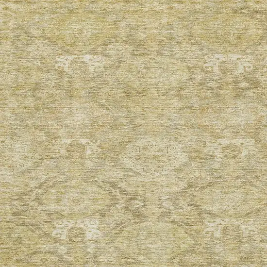 Wheat And Beige Damask Washable Area Rug With UV Protection Photo 2