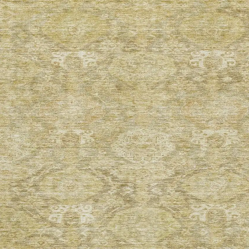 Wheat And Beige Damask Washable Area Rug With UV Protection Photo 2
