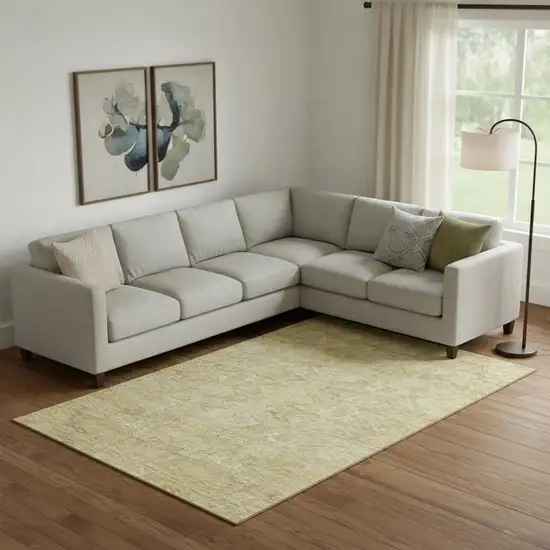 Wheat And Beige Damask Washable Area Rug With UV Protection Photo 2