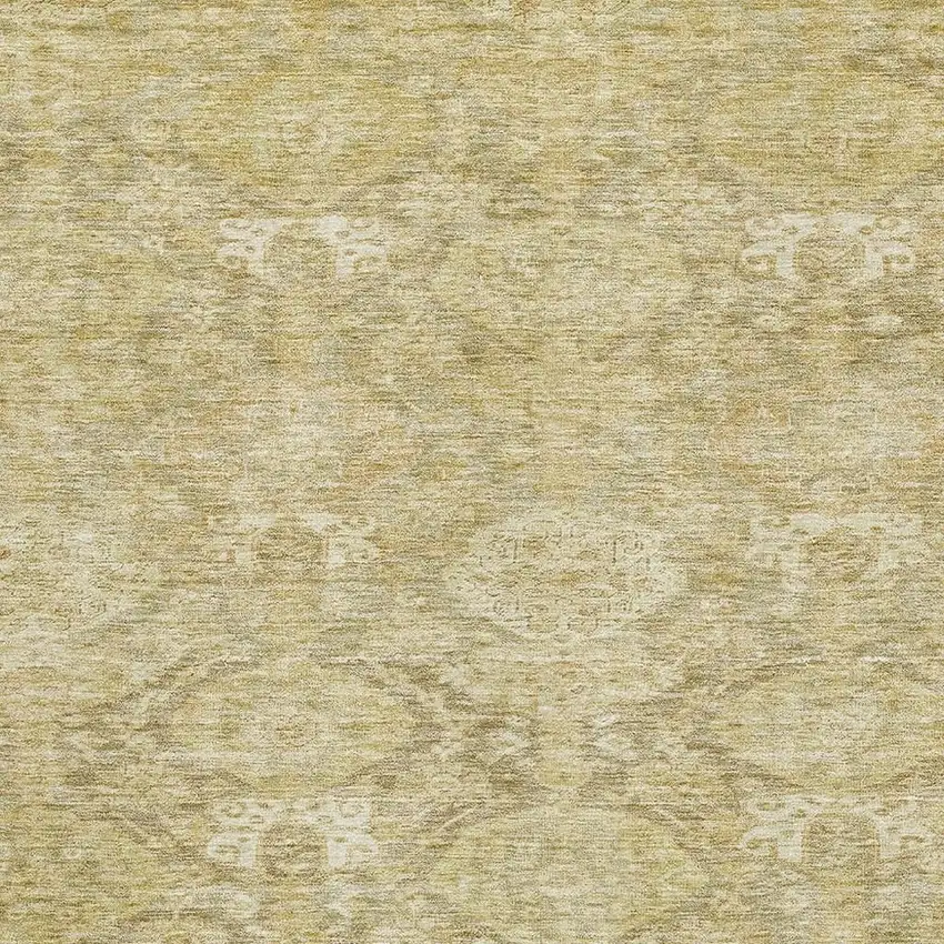 Wheat And Beige Damask Washable Area Rug With UV Protection Photo 2