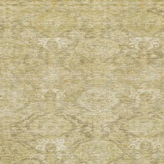Wheat And Beige Damask Washable Area Rug With UV Protection Photo 2