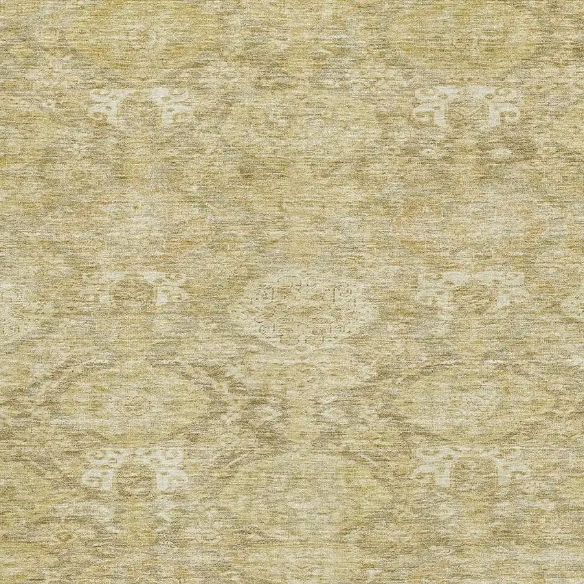 Wheat And Beige Damask Washable Area Rug With UV Protection Photo 2
