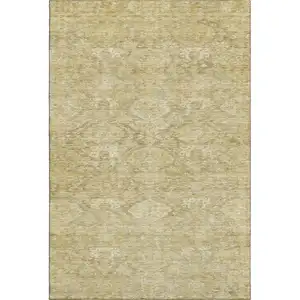 Photo of Wheat And Beige Damask Washable Area Rug With UV Protection