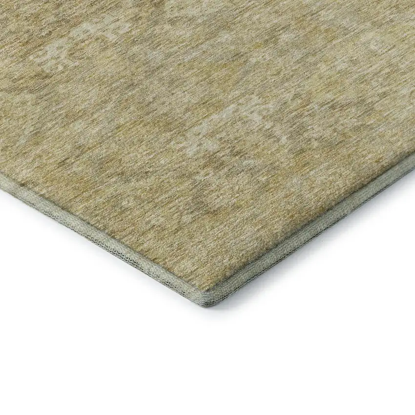 Wheat And Beige Damask Washable Area Rug With UV Protection Photo 7