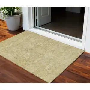 Photo of Wheat And Beige Damask Washable Indoor Outdoor Area Rug