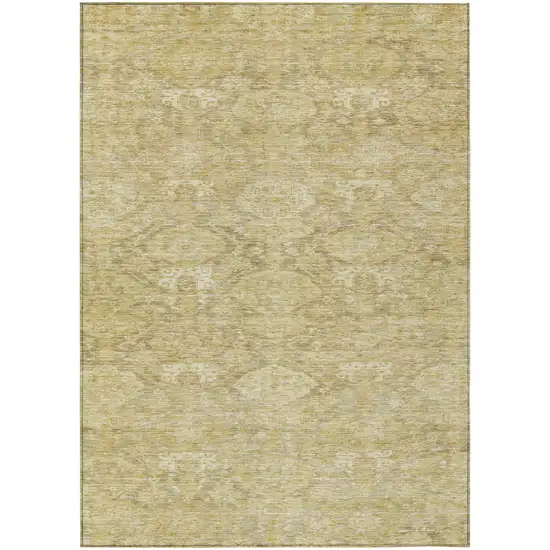 Wheat And Beige Damask Washable Indoor Outdoor Area Rug Photo 2