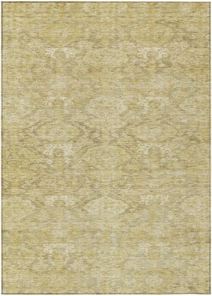 Wheat And Beige Damask Washable Indoor Outdoor Area Rug Photo 2