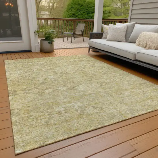 Wheat And Beige Damask Washable Indoor Outdoor Area Rug Photo 9