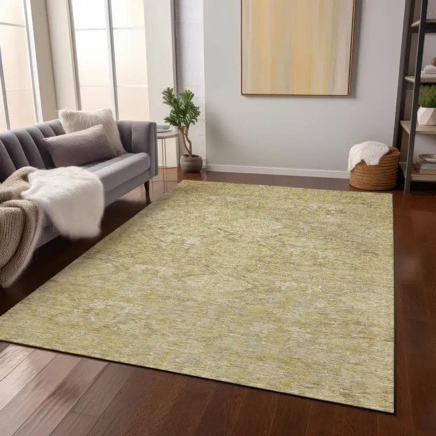 Wheat And Beige Damask Washable Indoor Outdoor Area Rug Photo 8