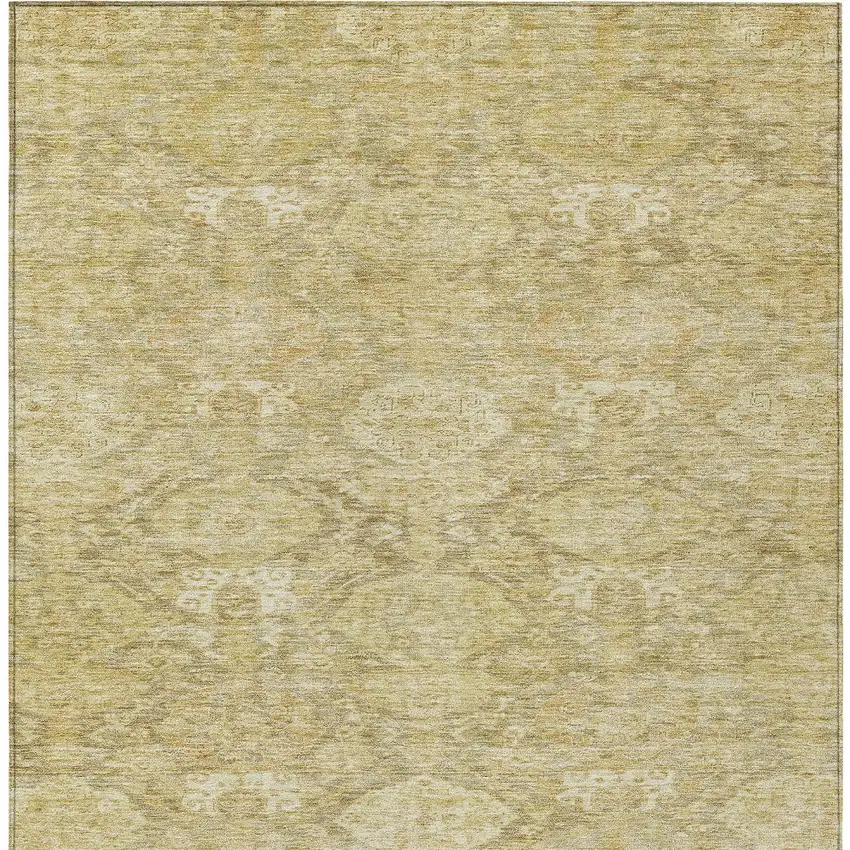Wheat And Beige Damask Washable Indoor Outdoor Area Rug Photo 6