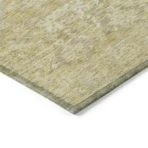 Photo of Wheat And Beige Damask Washable Indoor Outdoor Area Rug