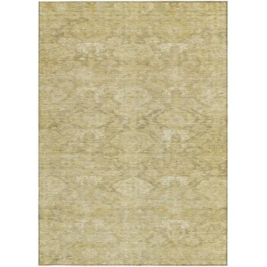 Wheat And Beige Damask Washable Indoor Outdoor Area Rug Photo 6
