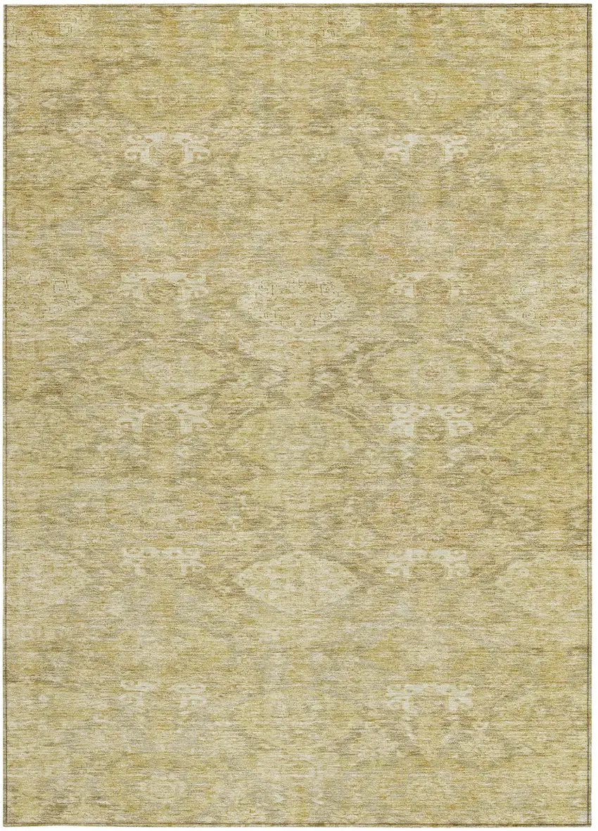 Wheat And Beige Damask Washable Indoor Outdoor Area Rug Photo 6