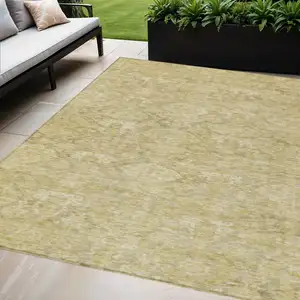 Photo of Wheat And Beige Damask Washable Indoor Outdoor Area Rug