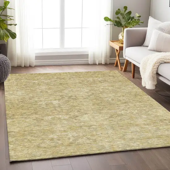 Wheat And Beige Damask Washable Indoor Outdoor Area Rug Photo 8
