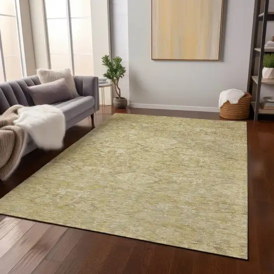 Wheat And Beige Damask Washable Indoor Outdoor Area Rug Photo 9
