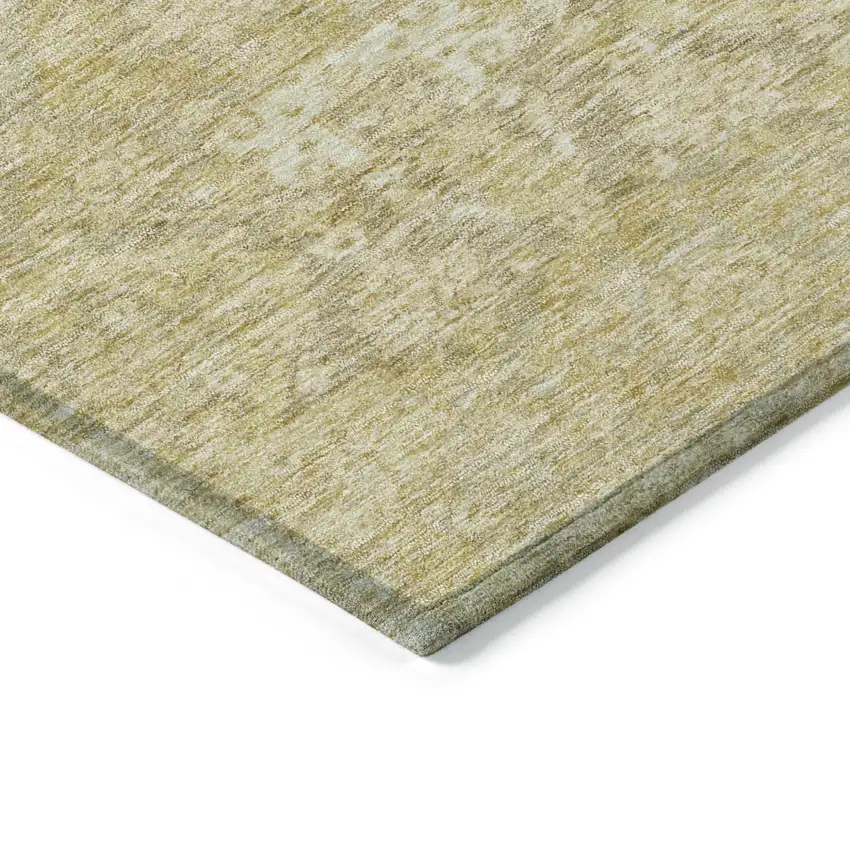 Wheat And Beige Damask Washable Indoor Outdoor Area Rug Photo 4