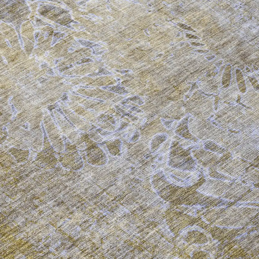Wheat And Beige Floral Washable Indoor Outdoor Area Rug Photo 6