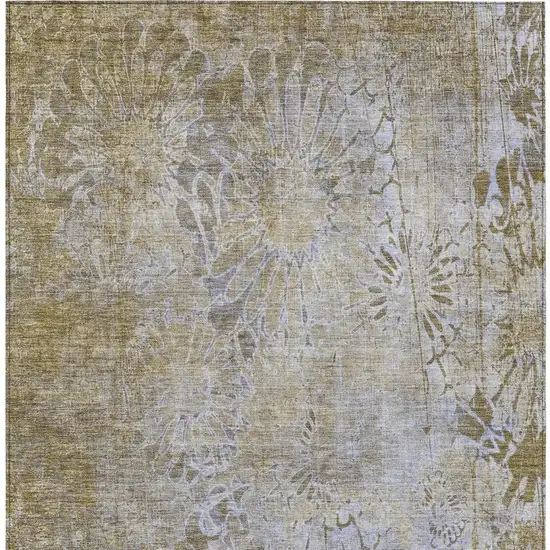 Wheat And Beige Floral Washable Indoor Outdoor Area Rug Photo 5