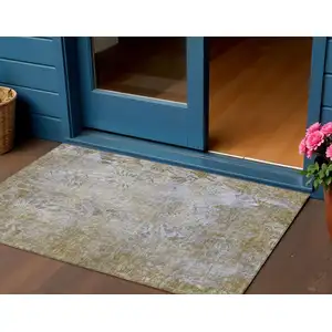 Photo of Wheat And Beige Floral Washable Indoor Outdoor Area Rug