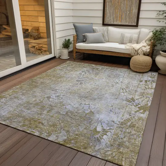 Wheat And Beige Floral Washable Indoor Outdoor Area Rug Photo 9