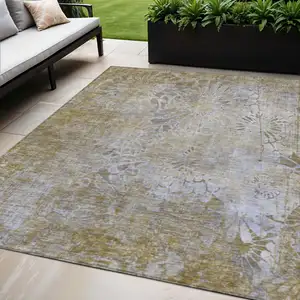 Photo of Wheat And Beige Floral Washable Indoor Outdoor Area Rug