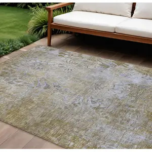 Photo of Wheat And Beige Floral Washable Indoor Outdoor Area Rug