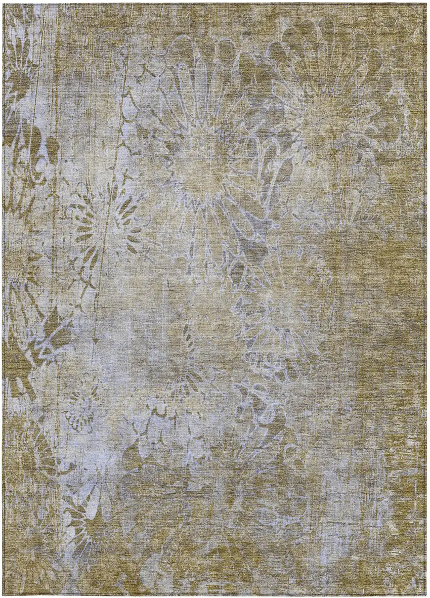 Wheat And Beige Floral Washable Indoor Outdoor Area Rug Photo 4