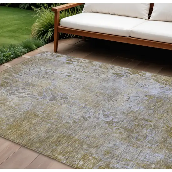 Wheat And Beige Floral Washable Indoor Outdoor Area Rug Photo 1