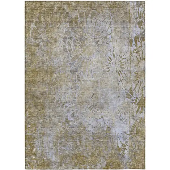 Wheat And Beige Floral Washable Indoor Outdoor Area Rug Photo 2