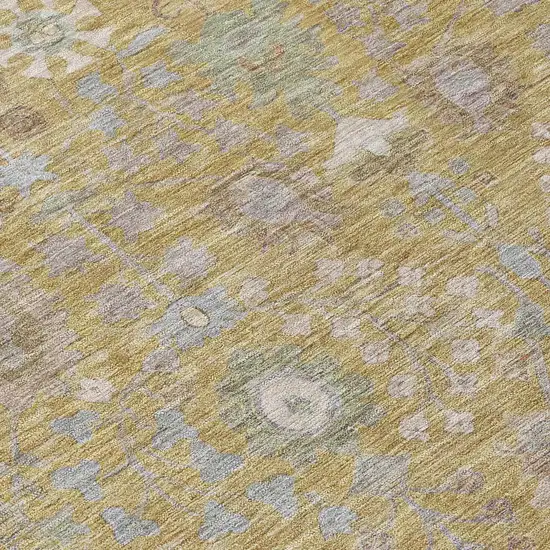 Wheat And Beige Floral Washable Indoor Outdoor Area Rug Photo 6