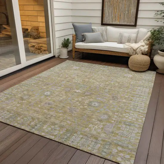 Wheat And Beige Floral Washable Indoor Outdoor Area Rug Photo 9