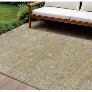 Photo of Wheat And Beige Floral Washable Indoor Outdoor Area Rug