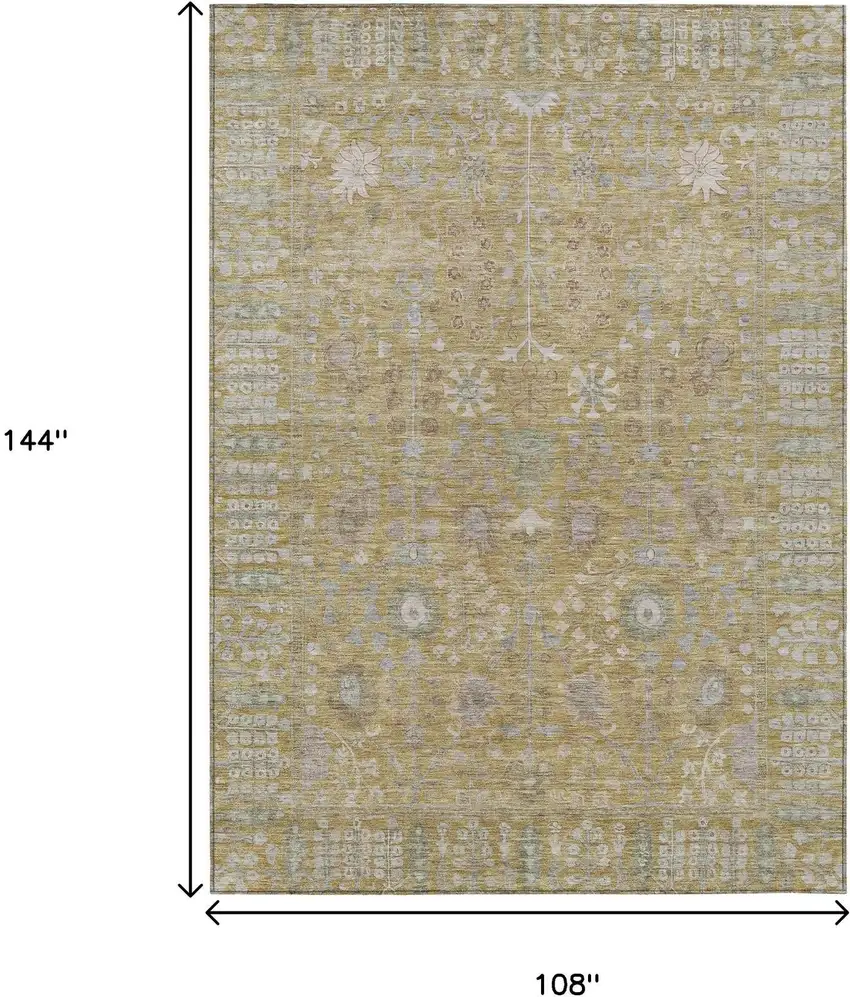 Wheat And Beige Floral Washable Indoor Outdoor Area Rug Photo 3