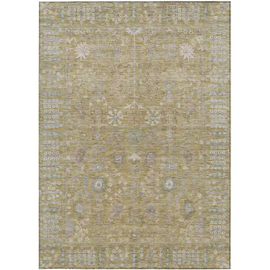 Wheat And Beige Floral Washable Indoor Outdoor Area Rug Photo 4