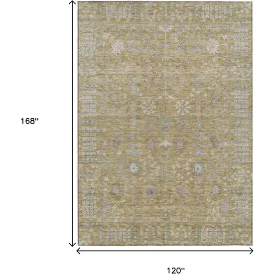 Wheat And Beige Floral Washable Indoor Outdoor Area Rug Photo 3
