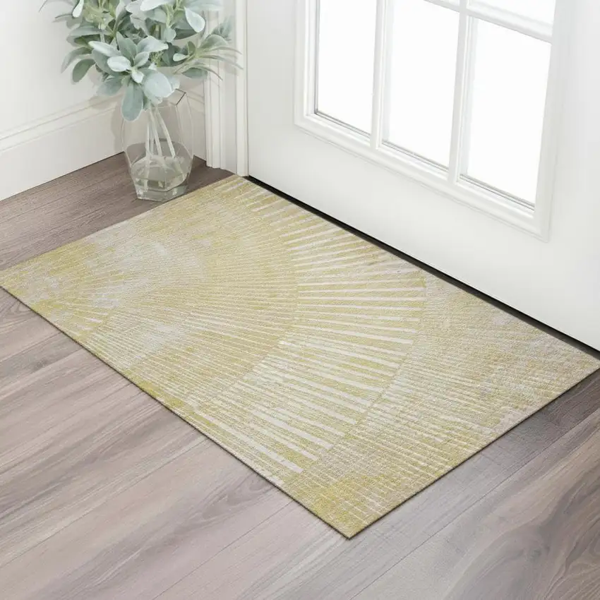 Wheat And Beige Geometric Washable Area Rug With UV Protection Photo 1