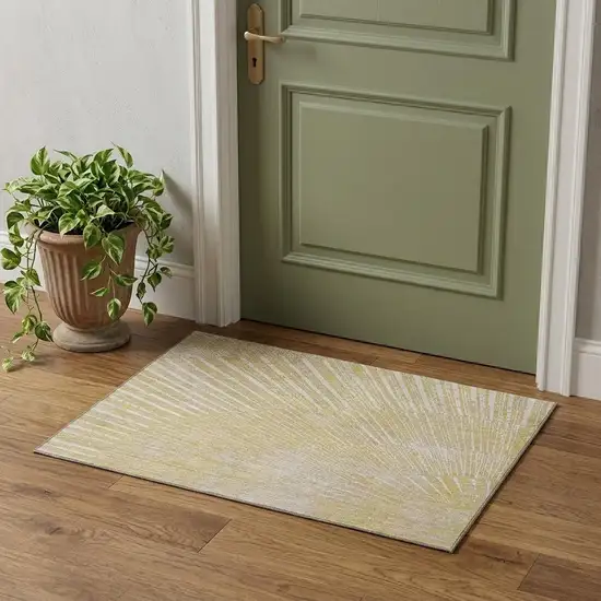 Wheat And Beige Geometric Washable Area Rug With UV Protection Photo 1