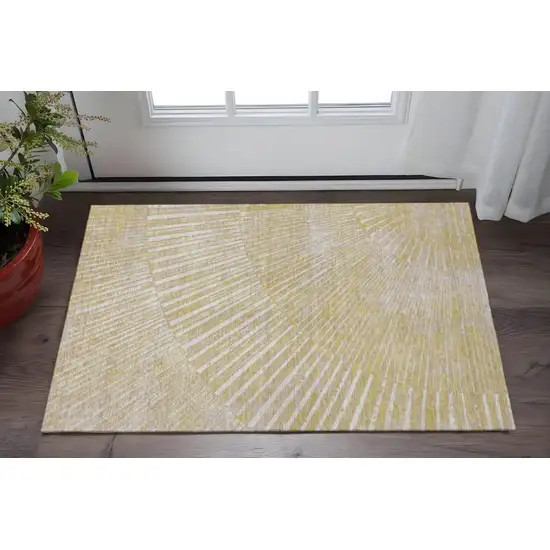 Wheat And Beige Geometric Washable Area Rug With UV Protection Photo 2