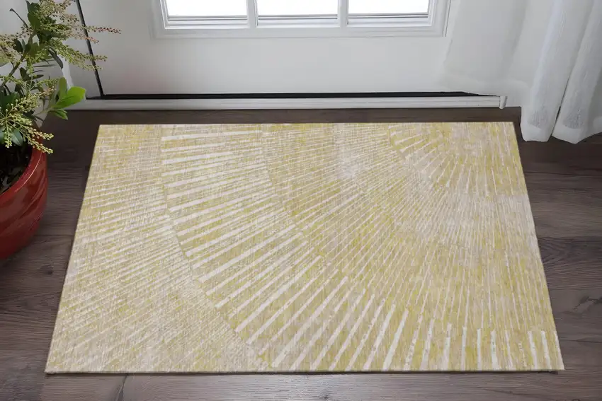 Wheat And Beige Geometric Washable Area Rug With UV Protection Photo 2