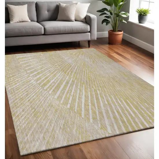 Wheat And Beige Geometric Washable Area Rug With UV Protection Photo 2
