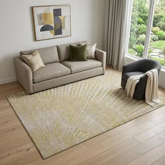 Wheat And Beige Geometric Washable Area Rug With UV Protection Photo 1