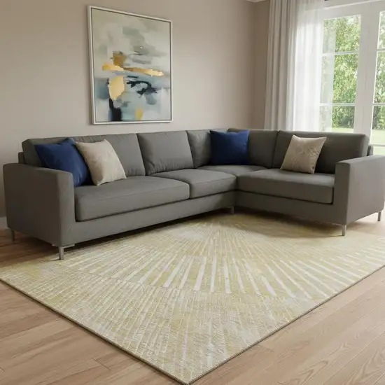 Wheat And Beige Geometric Washable Area Rug With UV Protection Photo 1