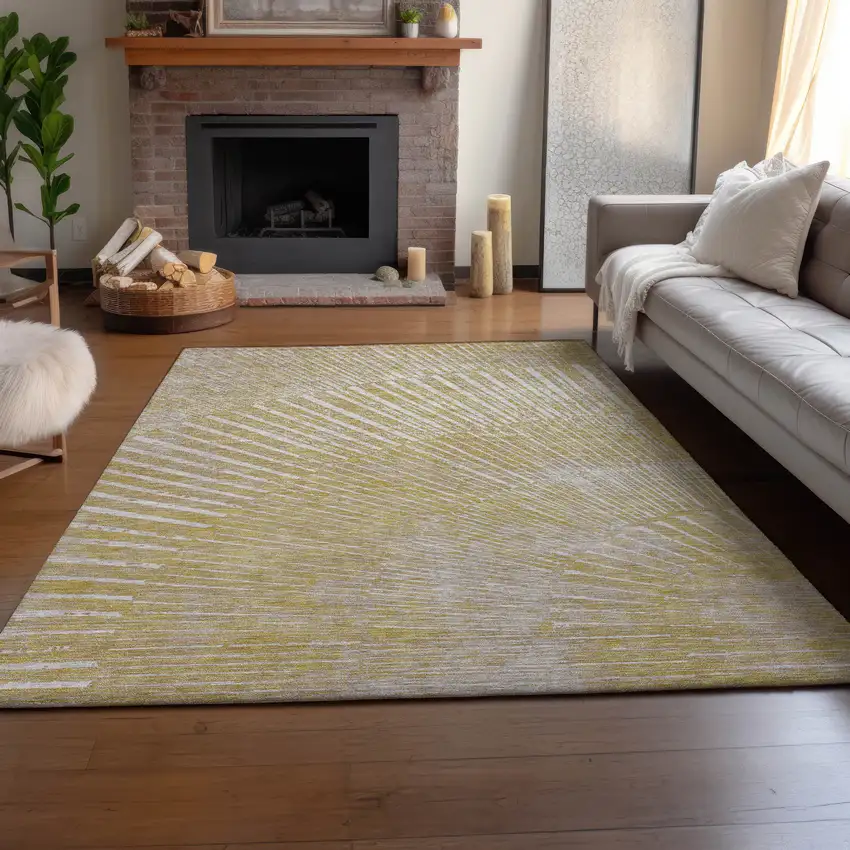 Wheat And Beige Geometric Washable Area Rug With UV Protection Photo 6