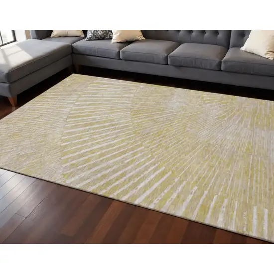 Wheat And Beige Geometric Washable Area Rug With UV Protection Photo 2