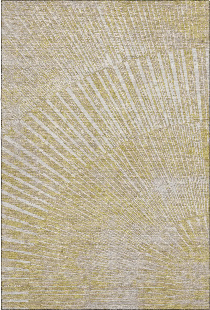 Wheat And Beige Geometric Washable Area Rug With UV Protection Photo 1