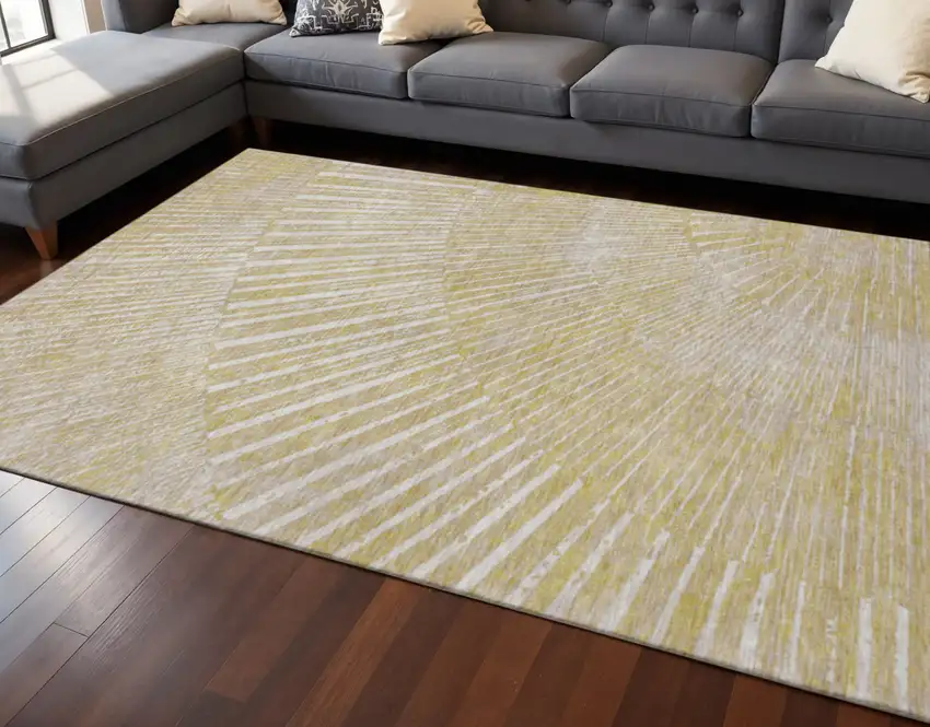 Wheat And Beige Geometric Washable Area Rug With UV Protection Photo 2