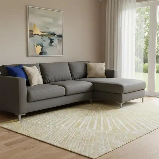 Wheat And Beige Geometric Washable Area Rug With UV Protection Photo 1