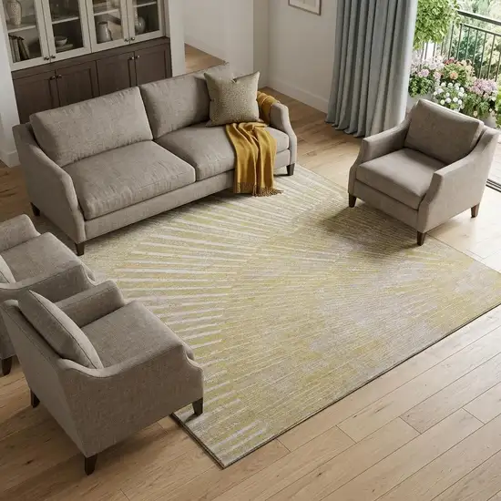 Wheat And Beige Geometric Washable Area Rug With UV Protection Photo 1