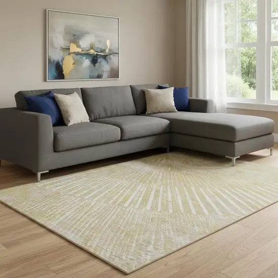 Wheat And Beige Geometric Washable Area Rug With UV Protection Photo 1